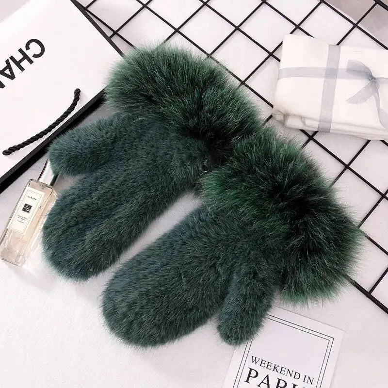 Women's Real Mink Fur Gloves Fox Fur Cuffs Winter | Vexaro