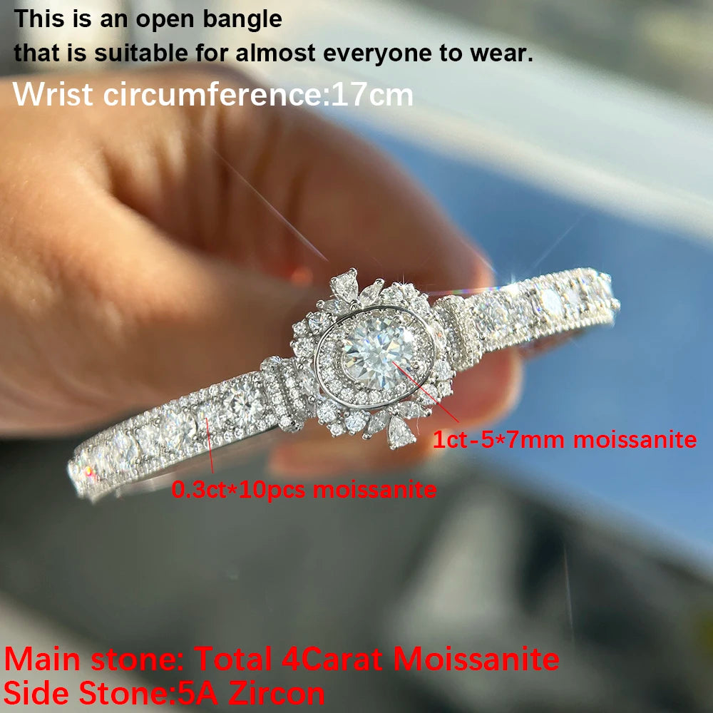 Vexaroa Moissanite Open Bangles GRA 925 Silver