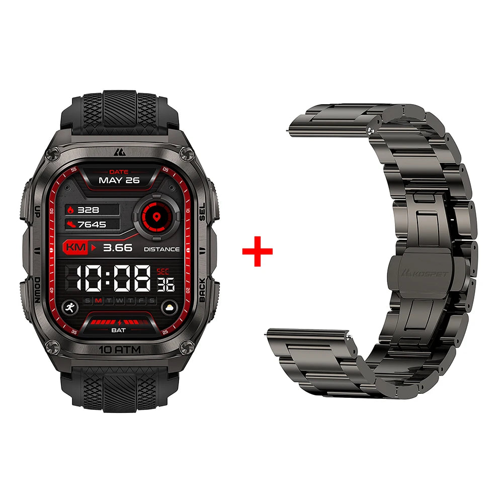 KOSPET Tank M4 Smart Watch for Men Stainless Steel 6-Sat GPS Offline Maps 100M Waterproof 24/7 Health Monitor for Android iOS