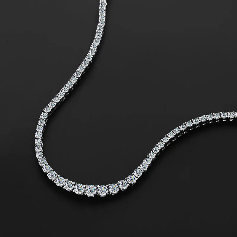 Diamond tennis necklace on a black background