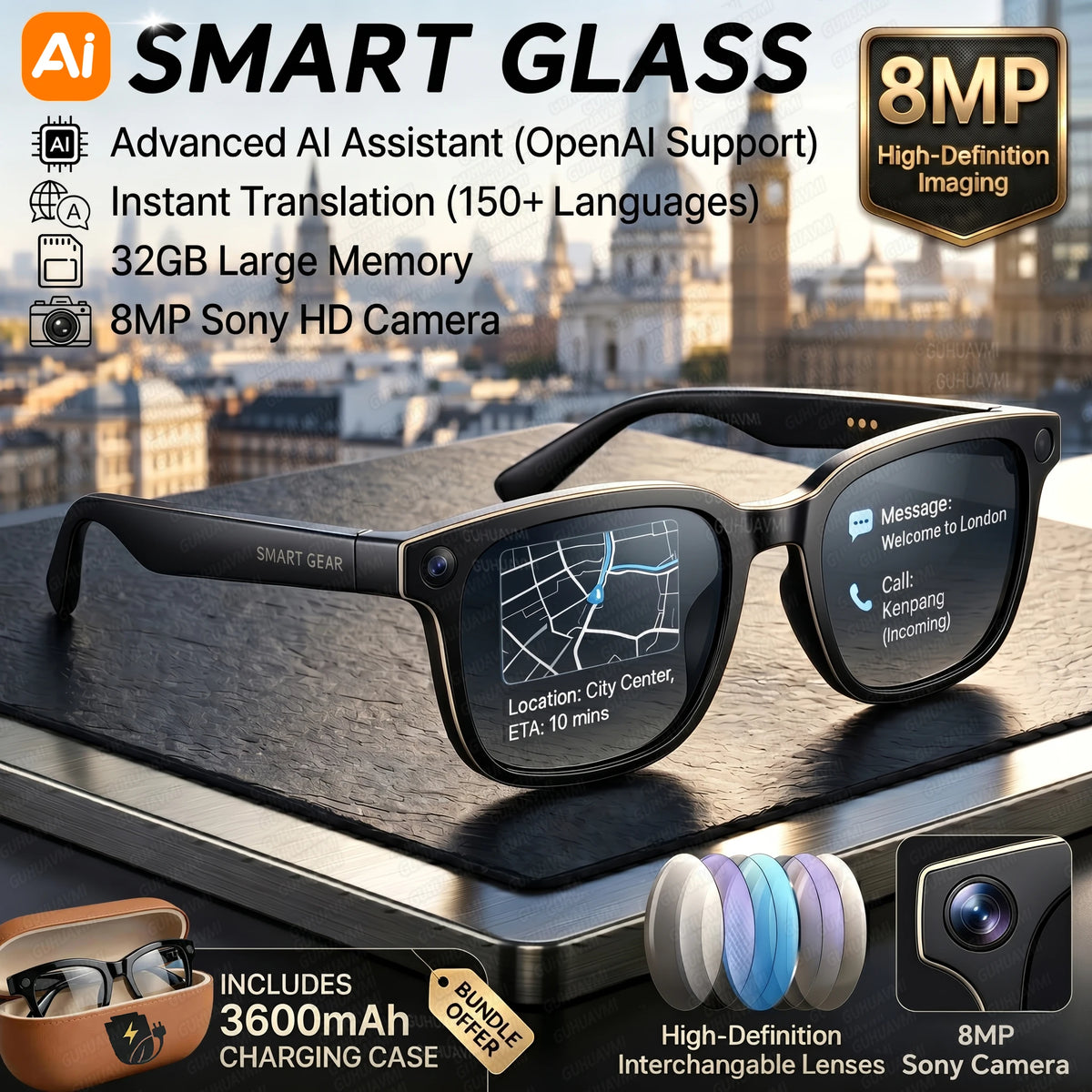 Vexaroa 4K AI camera glasses with 32GB memory and translation — product image 1