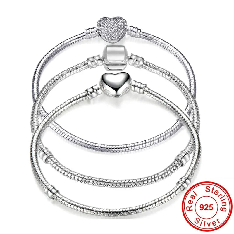 Vexaroa 925 Silver Snake Chain Heart Charm Bracelet — Vexaroa product image 1