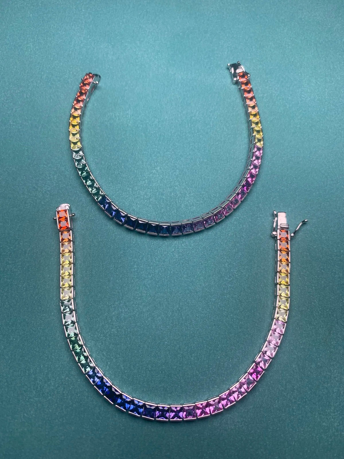 Lab-Created Rainbow Sapphire Bracelet, 4x4mm Square Stones | Vexaroa