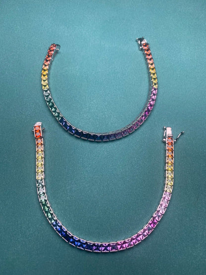 Lab-Created Rainbow Sapphire Bracelet, 4x4mm Square Stones | Vexaroa