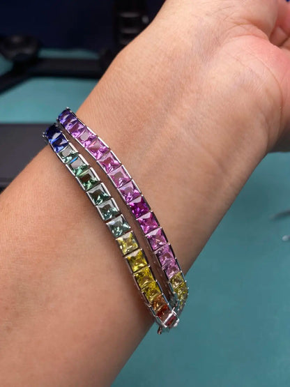 Lab-Created Rainbow Sapphire Bracelet, 4x4mm Square Stones | Vexaroa