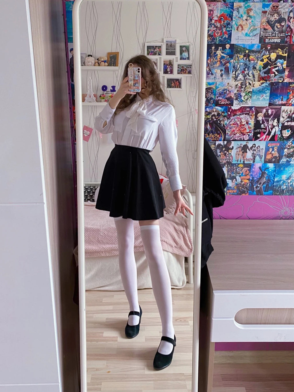 Vexaroa Solid Black White Cosplay Thigh High Stockings