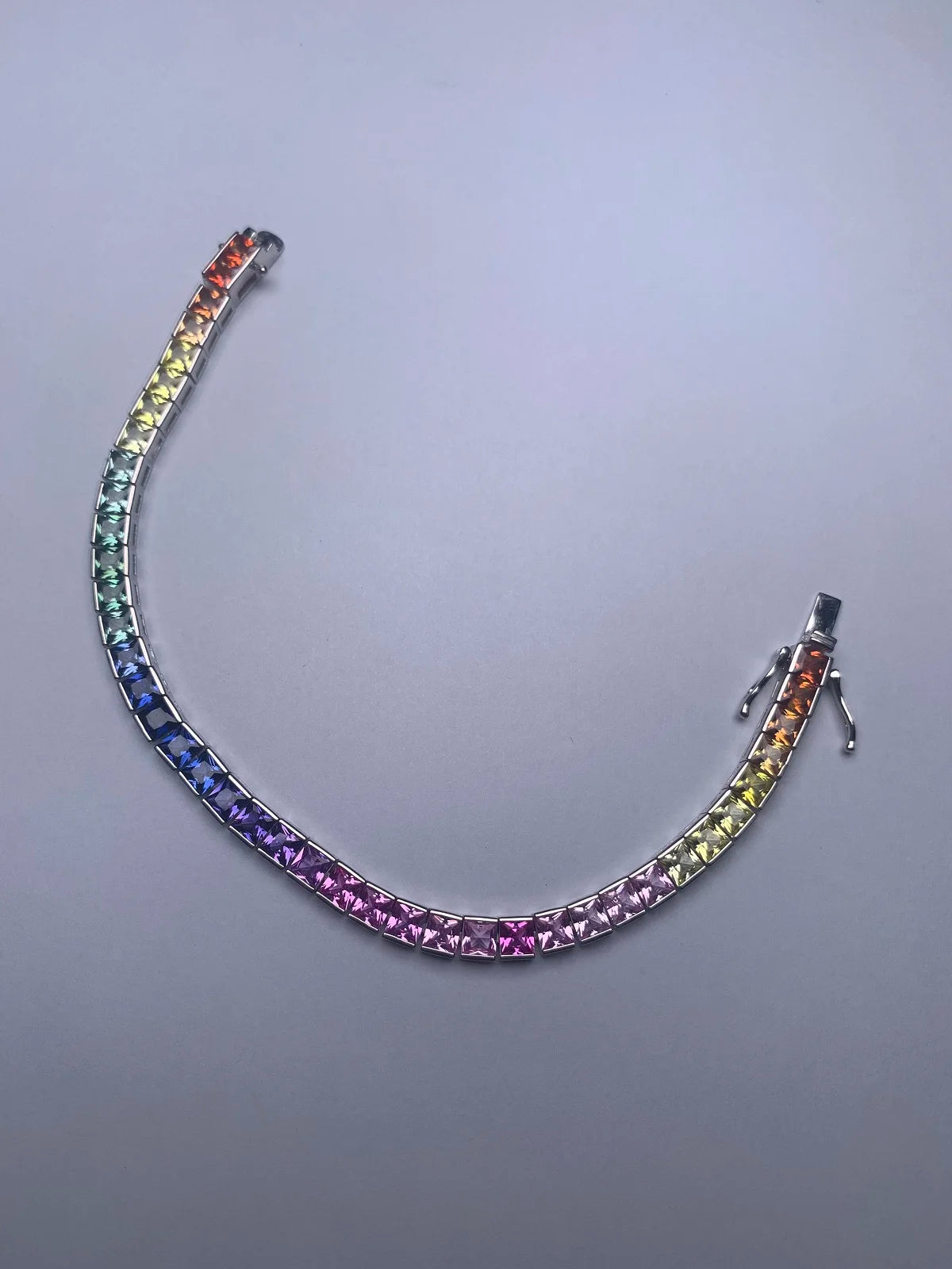 Lab-Created Rainbow Sapphire Bracelet, 4x4mm Square Stones | Vexaroa
