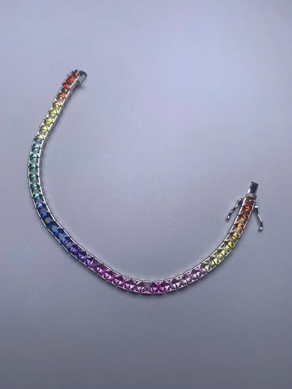 Lab-Created Rainbow Sapphire Bracelet, 4x4mm Square Stones | Vexaroa