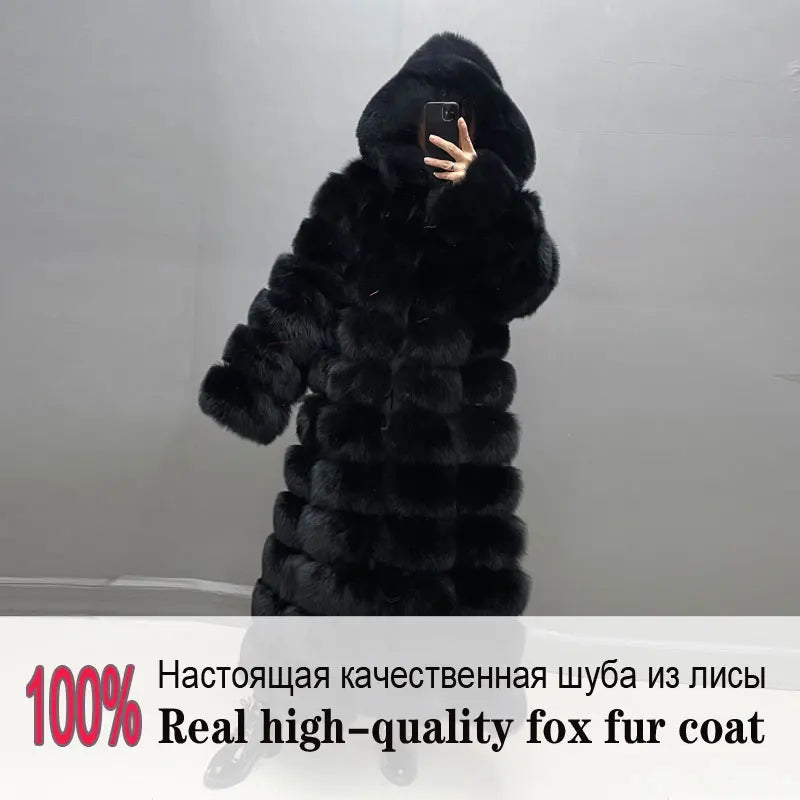 Women's Real Fox Fur Hooded Overcoat | Thick Natural Fur Winter Coat | Vexaroa