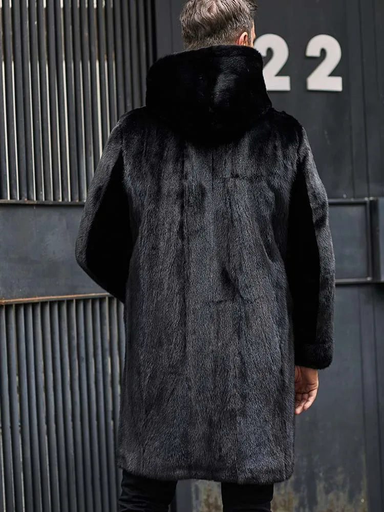 Cowhide Leather Mink Fur Long Parka Men's | Vexaroa