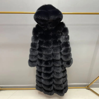 Women's Real Fox Fur Hooded Overcoat | Thick Natural Fur Winter Coat | Vexaroa
