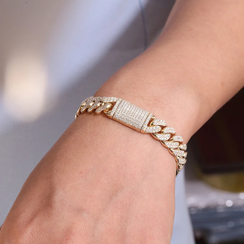 AEAW Moissanite Luxury Cuban Curb Miami Link Chain Bracelet for Men Rapper Jewlery S925 Sterlling Silver
