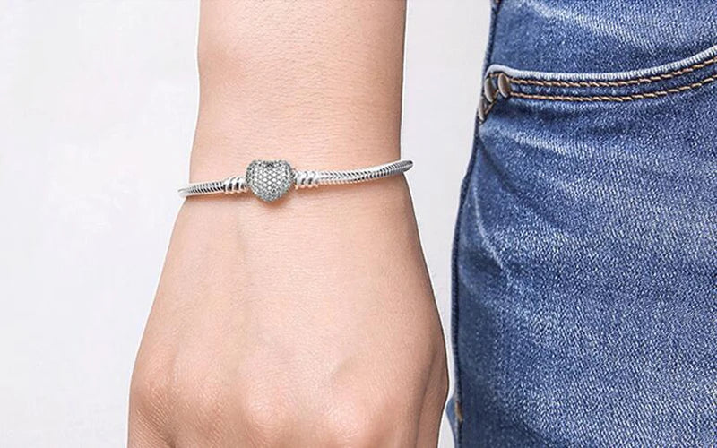Vexaroa 925 Silver Snake Chain Heart Charm Bracelet — Vexaroa product image 6
