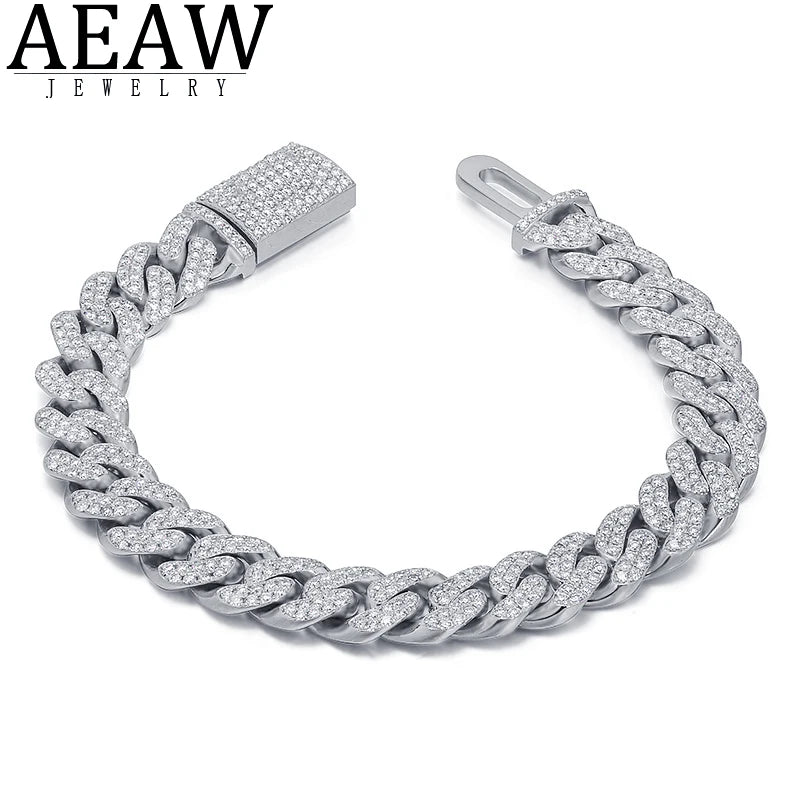 AEAW Moissanite Luxury Cuban Curb Miami Link Chain Bracelet for Men Rapper Jewlery S925 Sterlling Silver