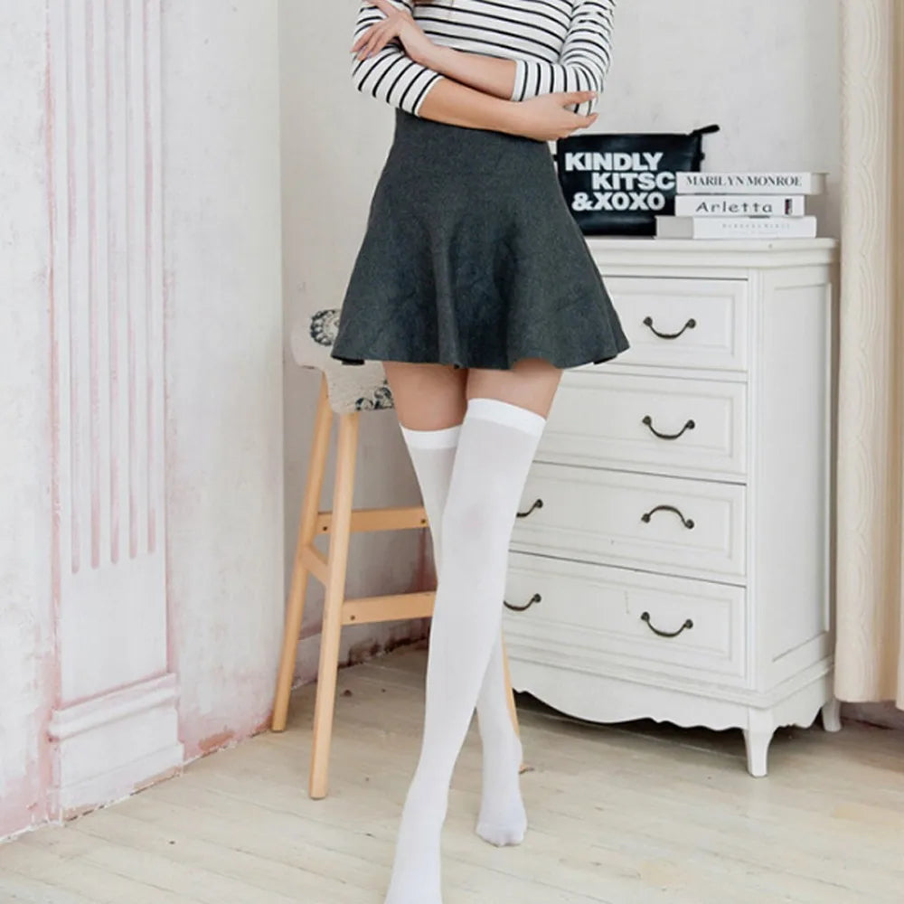 Vexaroa Solid Black White Cosplay Thigh High Stockings