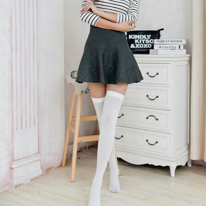 Solid Color Stocking Sexy Black White Long Stocks Over-the-calf Socks Lolita JK Cosplay Socks Women's Hosiery Thigh Stockings