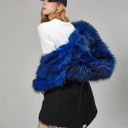 Vexaroa Women's Real Natural Fur Coat Long Hooded Parka with Fur Liner Winter Jacket