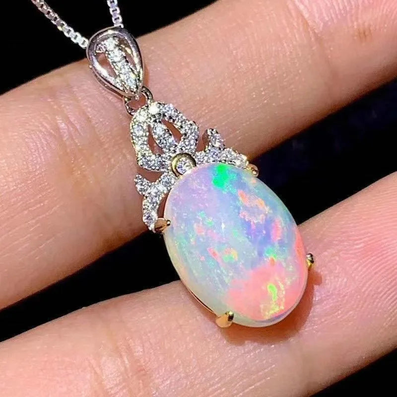 Natural Opal Pendant, Australian Mining Area, Color Change Effect, 925 Silver Send Chain 10*12mm