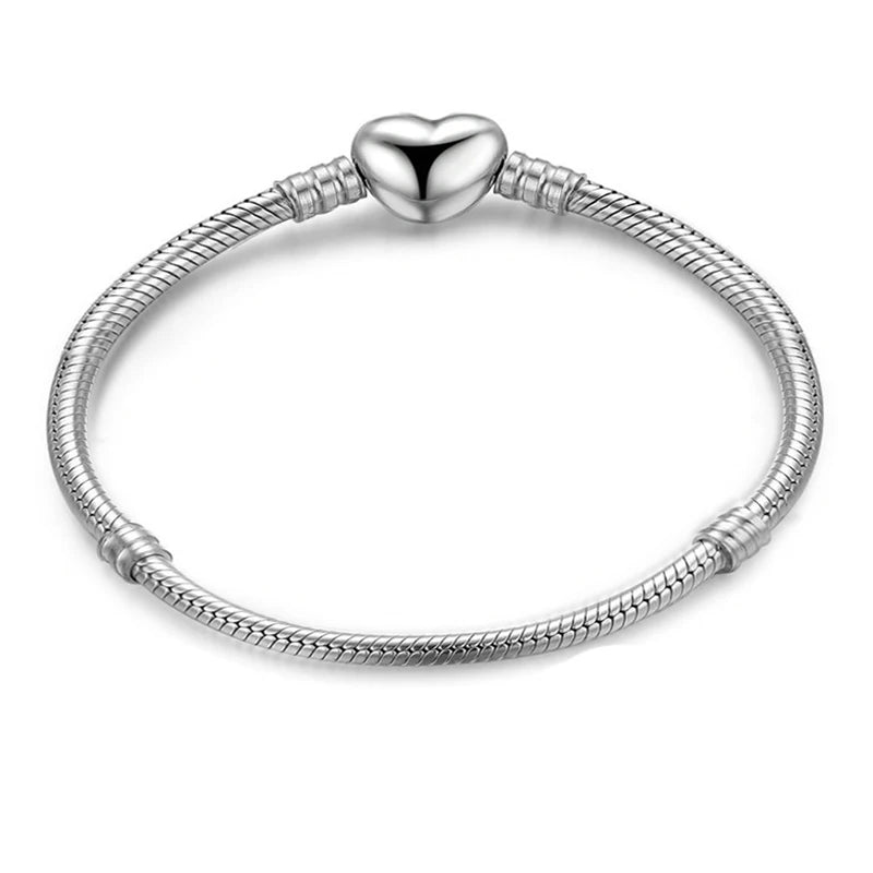 Vexaroa 925 Silver Snake Chain Heart Charm Bracelet — Vexaroa product image 3