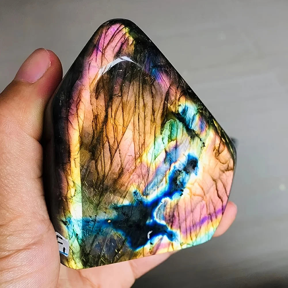 Vexaroa rainbow labradorite crystal sculpture with iridescent colour - view 2