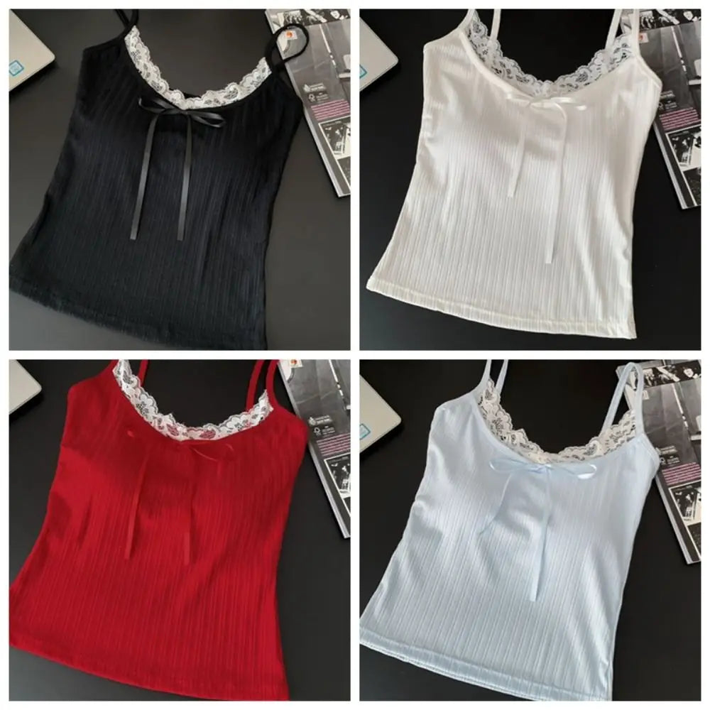 Vexaroa Womens Y2K Lace Padded Crop Camisole product photo, view 5