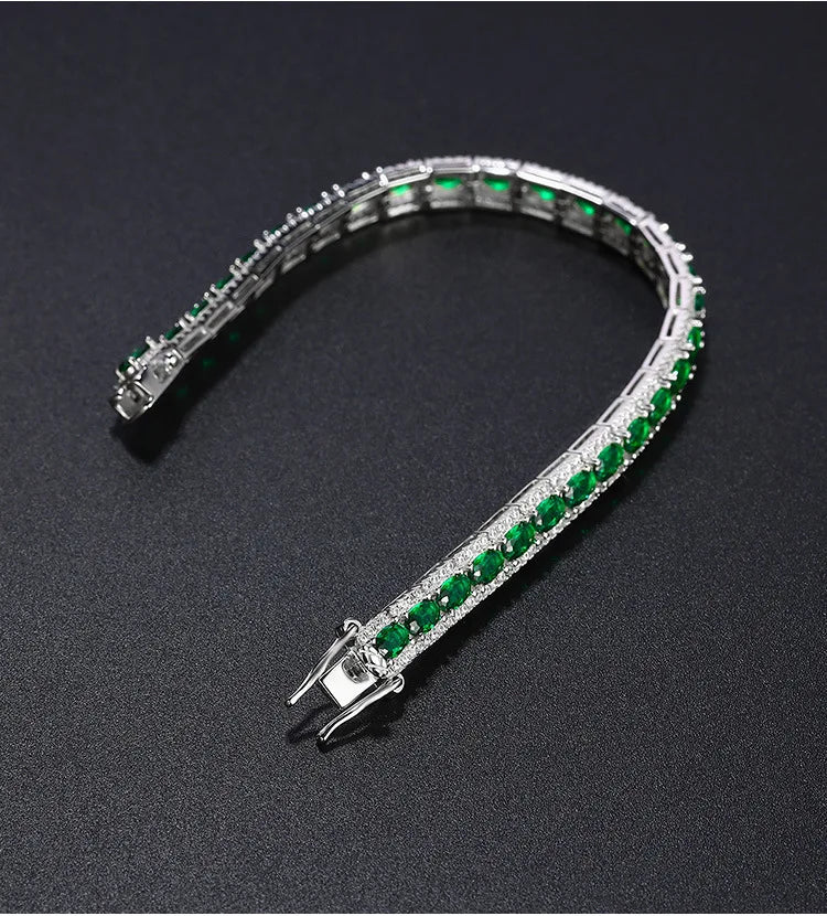 Luxury Solid Platinum PT950 Women's Green Diamond Bracelet Ins Fashion Single Row Moissanite Full Diamond Tennis Bracelet