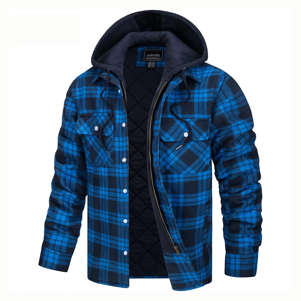 Vexaroa Men's Quilted Flannel Jacket with Hood