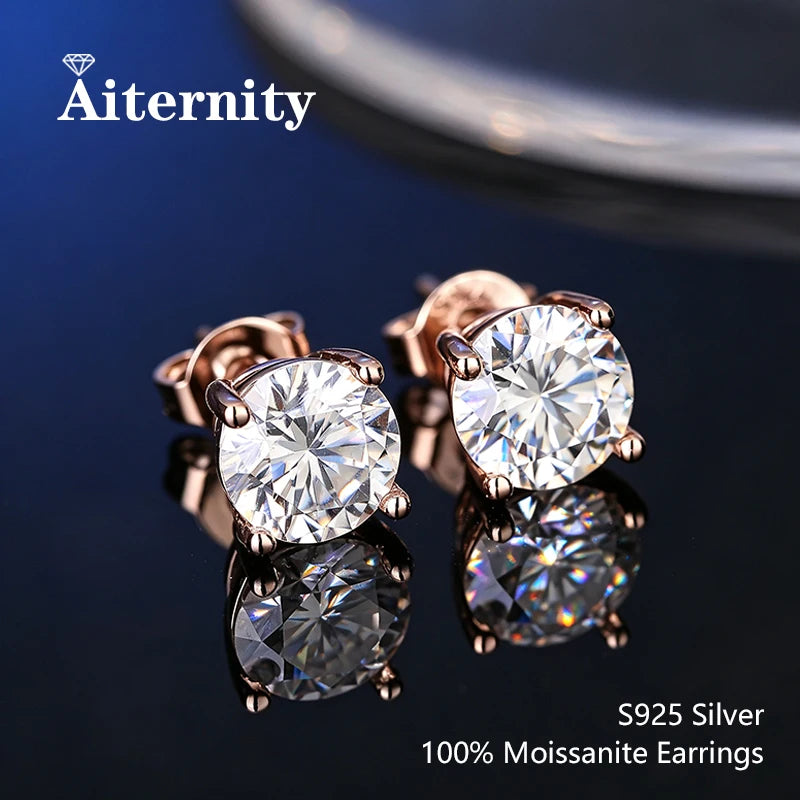 100% Real Sterling Silver S925 Moissanite Earrings Stud With 2 Certificate D VVS1 Pass Diamond Testing Pen For Women Men Jewelry