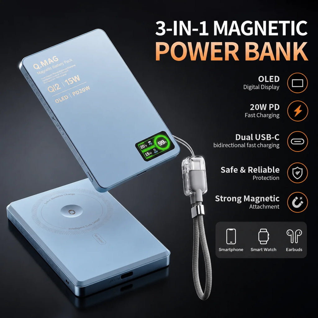 Vexaroa 10000mAh Qi 2.1 Magnetic Wireless Power Bank USB-C