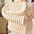Wide Stripe Imitation Rabbit Plush Blanket Autumn Winter Warm Double Bed Blankets Fluffy Soft Tie-Dye Flannel Sofa Throw Blanket
