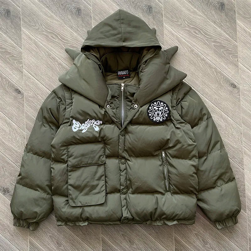 Vest Jacket High-quality Embroidered Printed Cotton Coat Detachable Sleeves Outerwear