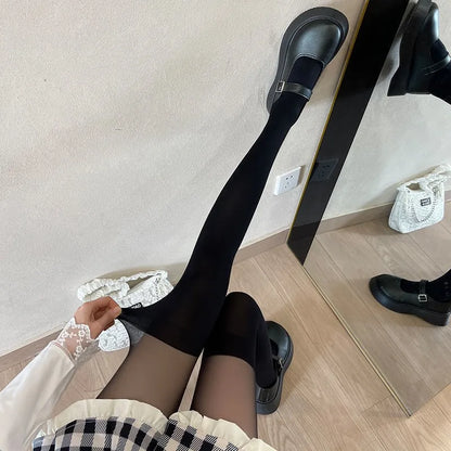 Women's Style Over-the-Knee Tights Contrast Color Sheer to Illusion Pantyhose 3 Colors