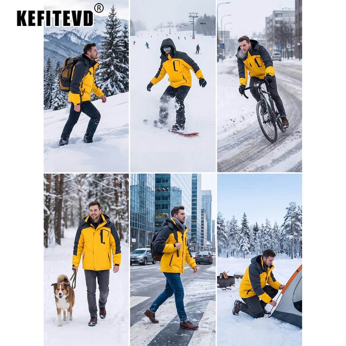 KEFITEVD Men's Winter Ski Jacket Waterproof Warm Thick Fleece Hiking Jackets Raincoats Snow Jacket Coats Windbreaker Man Parka