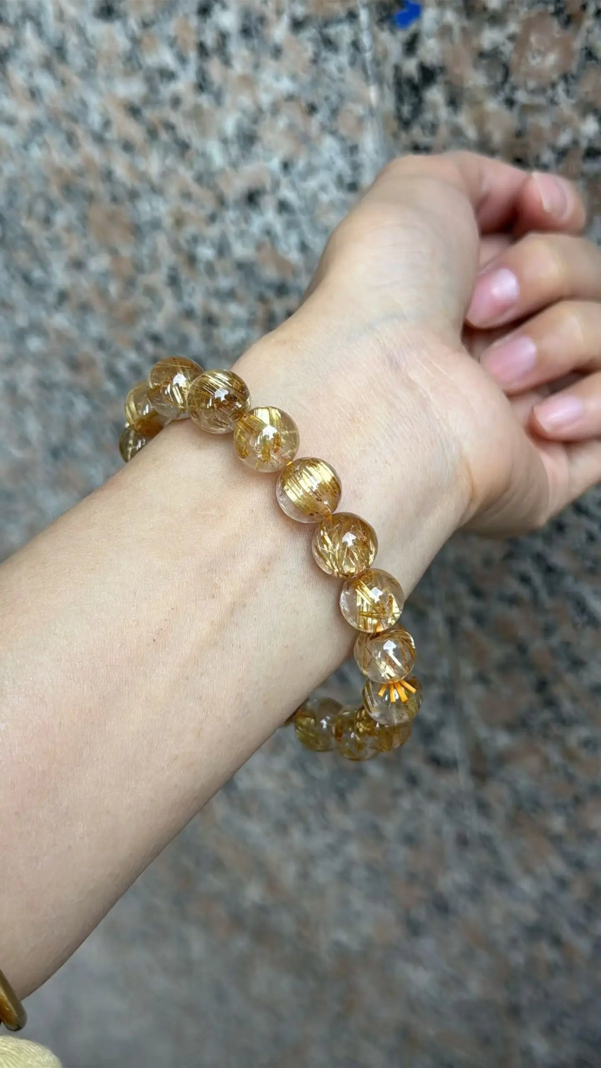 Natural Gold Rutilated Quartz Bead Bracelet 10.6mm, Unisex | Vexaroa