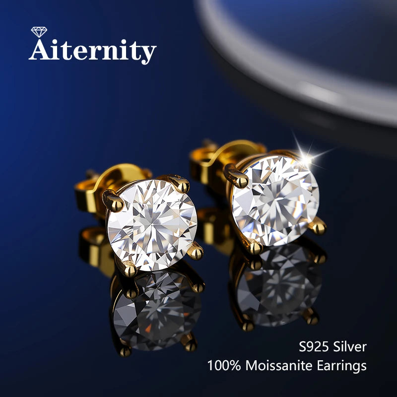 100% Real Sterling Silver S925 Moissanite Earrings Stud With 2 Certificate D VVS1 Pass Diamond Testing Pen For Women Men Jewelry