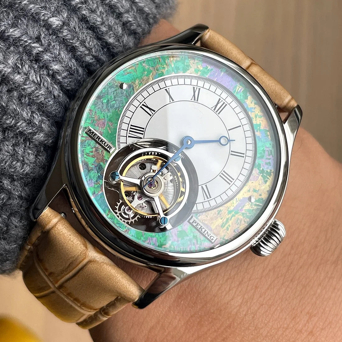 Vexaroa Coaxial Tourbillon Men's Sapphire Watch, Natural Stone Dial