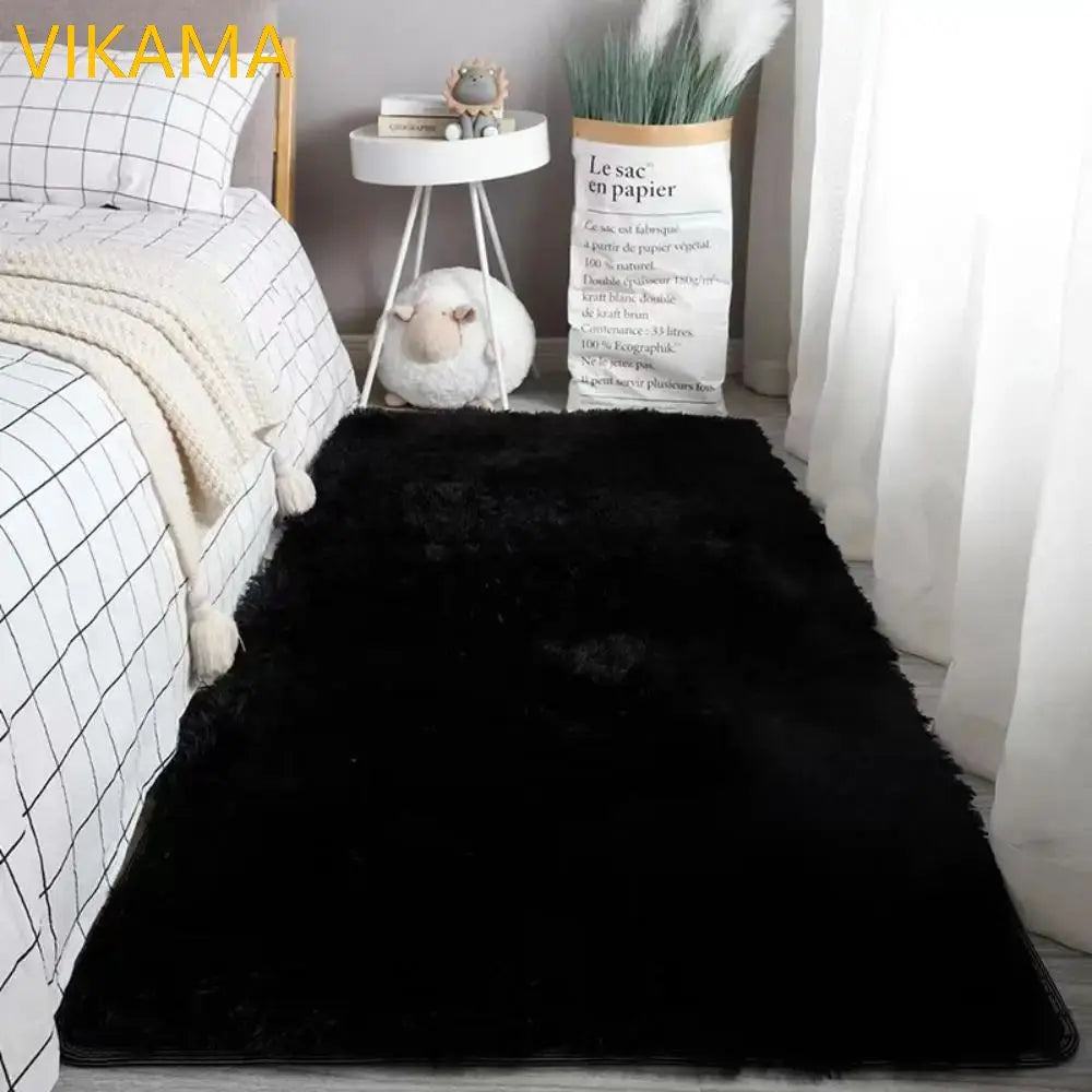 VIKAMA Simple Silk Wool Plush Carpet Bedroom Living Room Bed Blanket Solid Color High-Grade Soft Blanket Room Coffee Table Mat