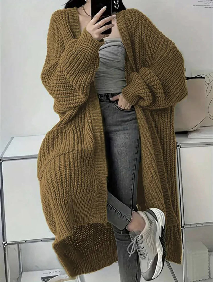 2026 Autumn Winter New Style Knitted Cardigan Women Casual Loose Fit Long Sleeve Chunky Sweater Coat Elegant Outwear for Daily W