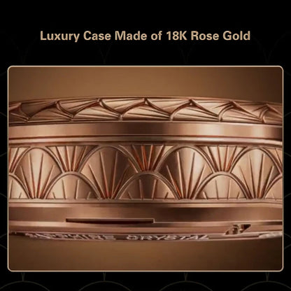 Luxury case made of 18K rose gold with intricate design on a dark background