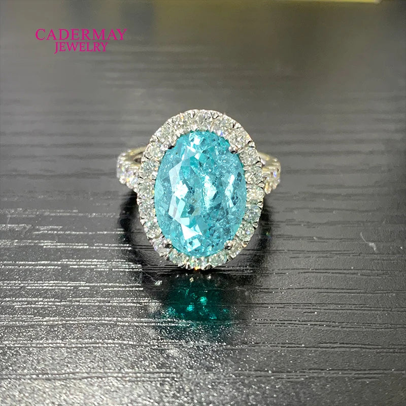 Vexaroa Oval Blue YAG Moissanite Halo Ring