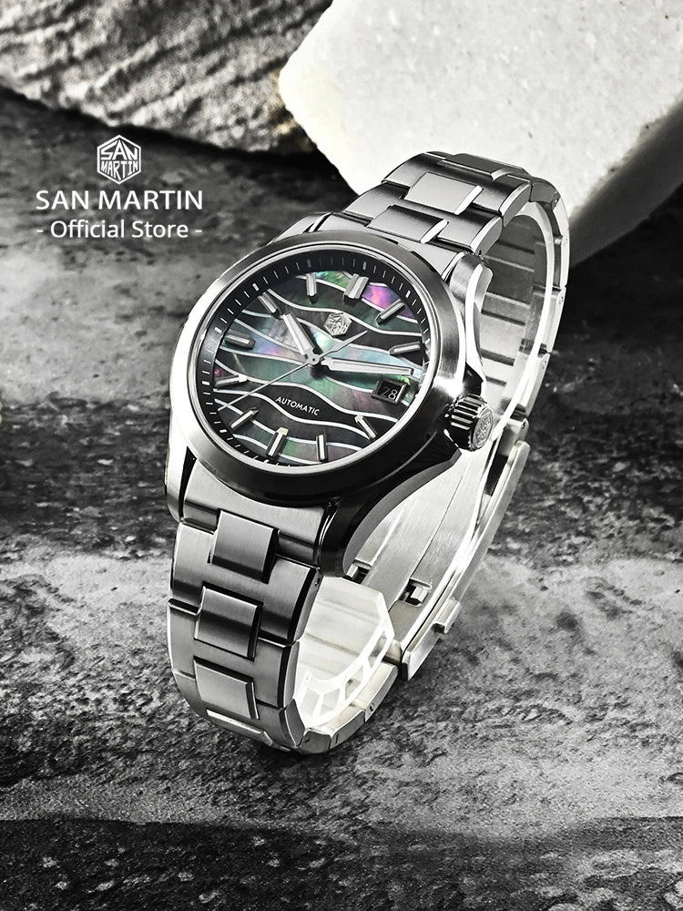 San Martin Official New 39mm Gradient Color Splicing MOP Dial Miyota 9015 Men Automatic Mechanical Watch Waterproof 100m SN0150