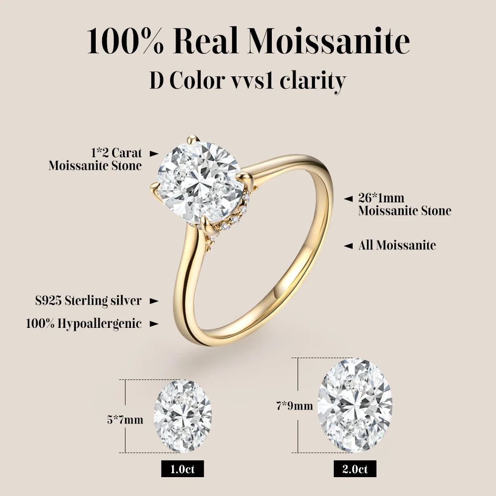 Vexaroa 2ct Oval Moissanite Ring, 925 Silver - product image 2