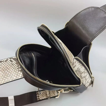 Men's Python-Print Genuine Leather Waist & Chest Bag | Vexaroa