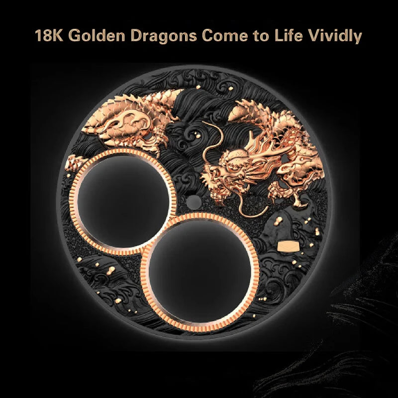 Decorative item with gold dragons on a black background