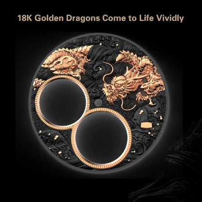 Decorative item with gold dragons on a black background