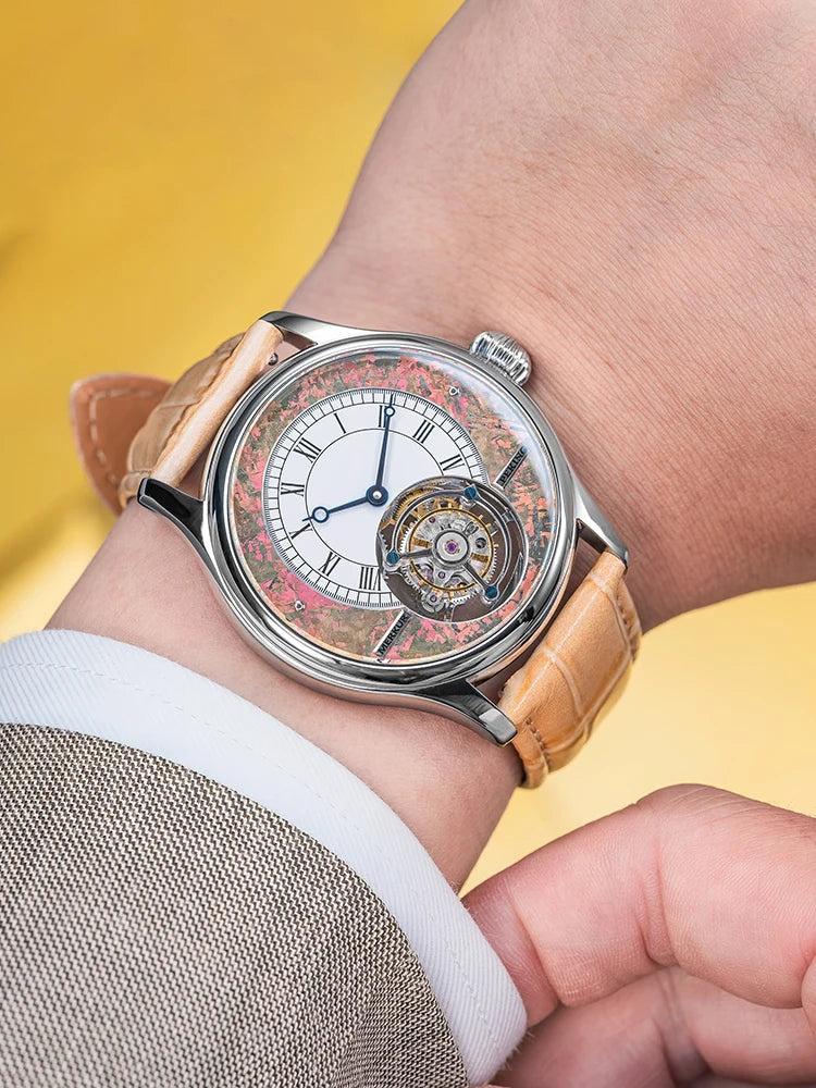 Vexaroa Coaxial Tourbillon Men's Sapphire Watch, Natural Stone Dial