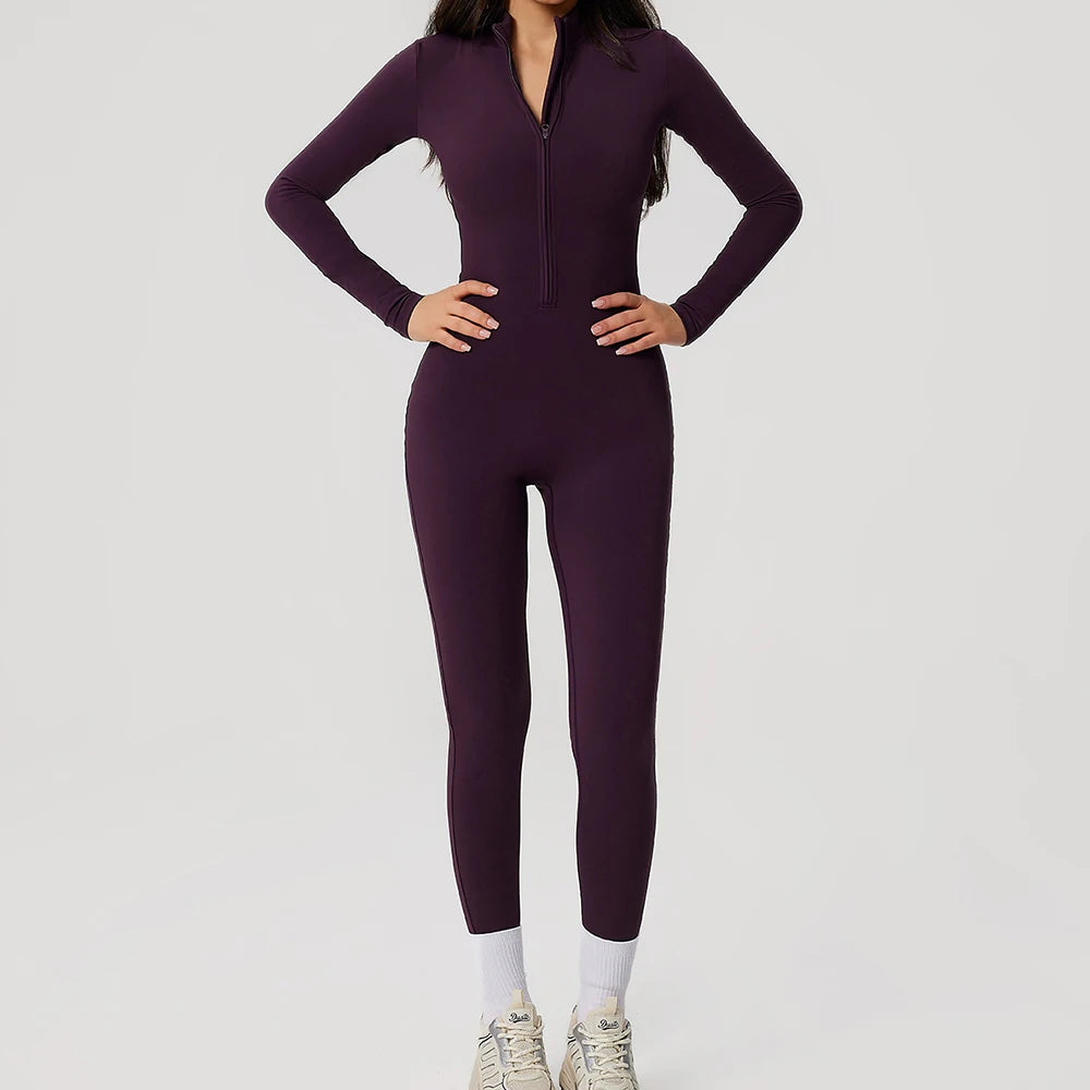 Vexaroa Women's Yoga Zipper Jumpsuit Long Sleeve Gym Fitness