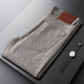 Men's Gray Plaid Woollen Trousers, Slim Straight Fit, Fall | Vexaroa