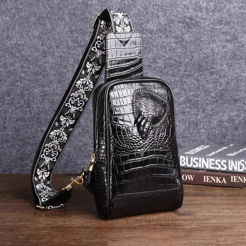 Men's Croc Leather Travel Chest Bag Floral Strap | Vexaroa — product image