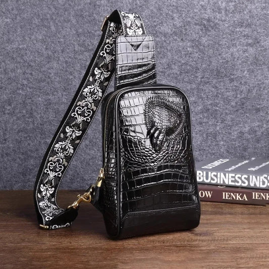 Men's Croc Leather Travel Chest Bag Floral Strap | Vexaroa